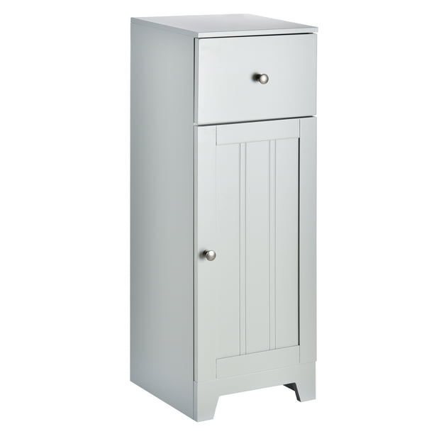 Bathroom Floor Storage Cabinet with Narrow Door Adjustable Shelf White
